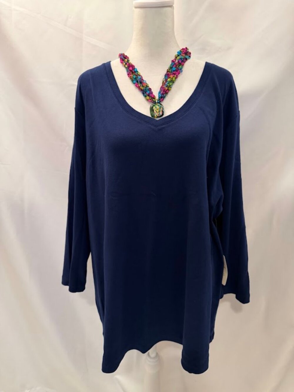 NWT ST. JOHN'S BAY Navy Blue Top (100% Cotton) with 3/4 Sleeves - 3x